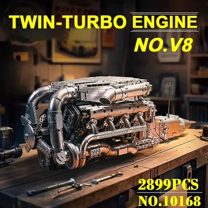 Mould King 10168 V8 Twin Turbo - Model Kit Engine V8 ulasan dan harga
