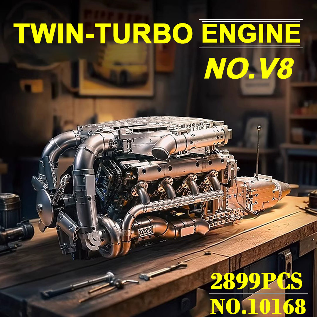 Mould King 10168 V8 Twin Turbo - Model Kit Engine V8 ulasan dan harga